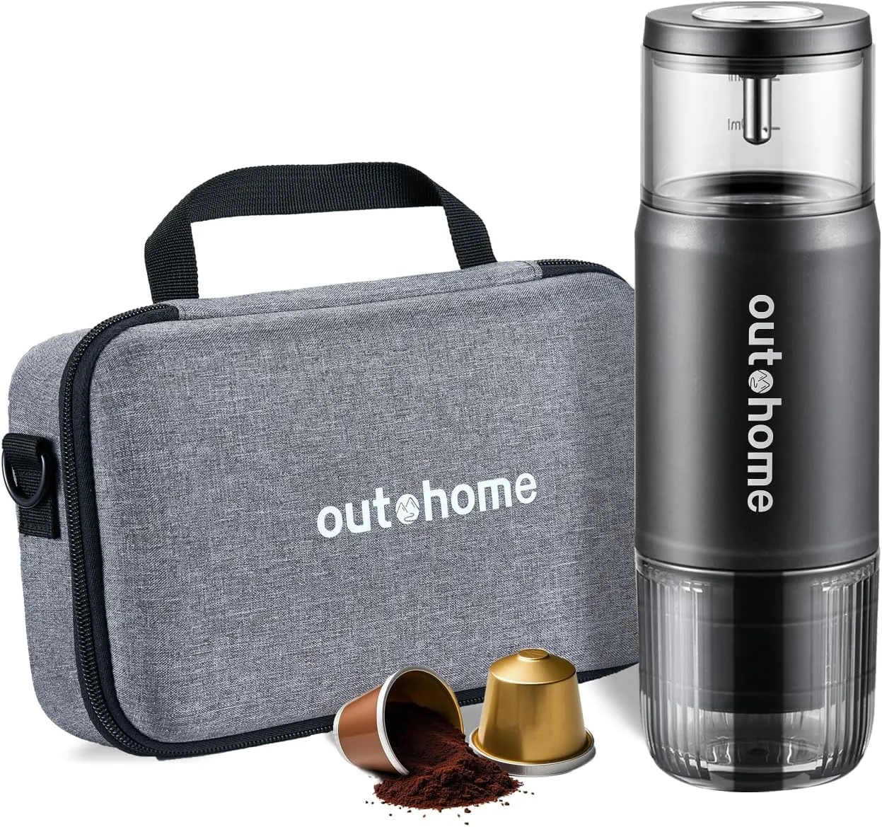 Portable Electric Espresso Machine,15 Bar Self Heating Outdoor Coffee Maker, Travel Coffee Machine for Camping With Ground Coffee and NS Capsule for RV, Office,Car Coffee with carry Bag