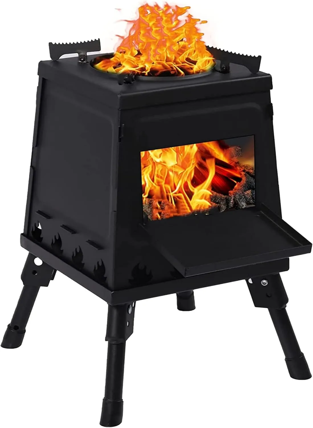 Portable Folding Camping Stove, Carbon steel Camping Wood Stove with Retractable Legs for Outdoor Camping Hiking Backpacking BBQ, Outdoor Cooking Stove (Large)