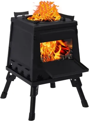 Portable Folding Camping Stove, Carbon steel Camping Wood Stove with Retractable Legs for Outdoor Camping Hiking Backpacking BBQ, Outdoor Cooking Stove (Large)
