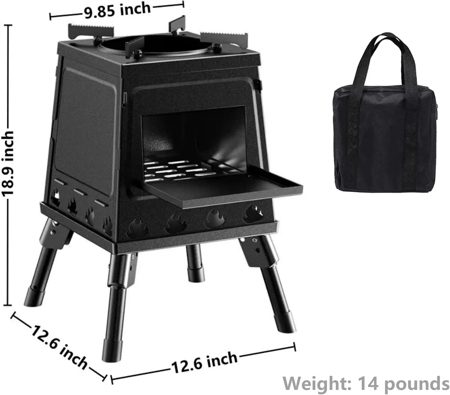Portable Folding Camping Stove, Carbon steel Camping Wood Stove with Retractable Legs for Outdoor Camping Hiking Backpacking BBQ, Outdoor Cooking Stove (Large)