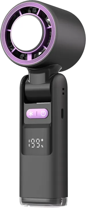 Portable Handheld Fan with Cooling Plate, 1-199 Speed Foldable Mini Fan with Stand, Hook & Lanyard, Up to 8H Use for Travel, Office, Home & Outdoor (Purple Grey)
