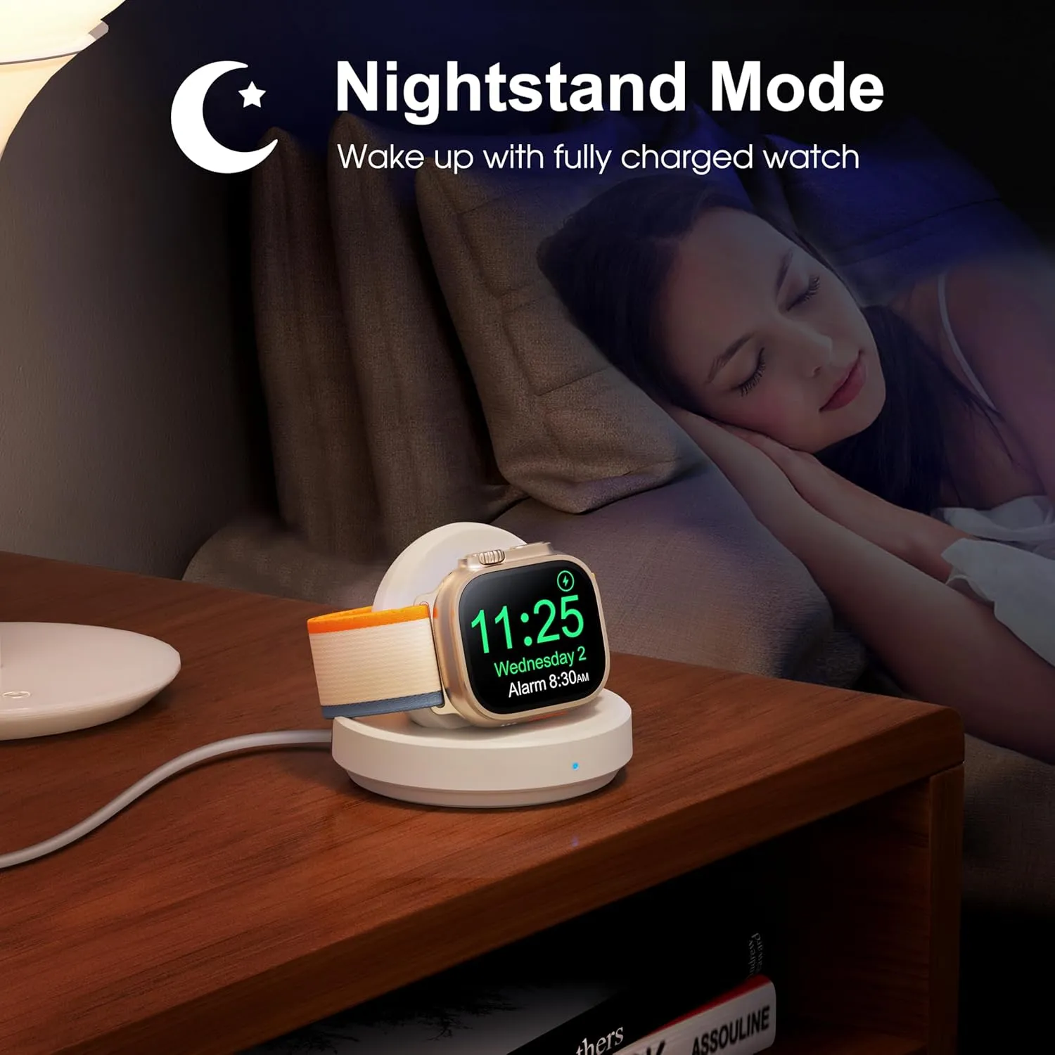 Portable Magnetic Charging Dock for Apple Watch, Wireless Fast Watch Charger Stand with Charging Cable, Support Nightstand Mode, Compatible with Apple Watch 10 9 8 7 SE 6 5 4 3 2/Ultra 2-White