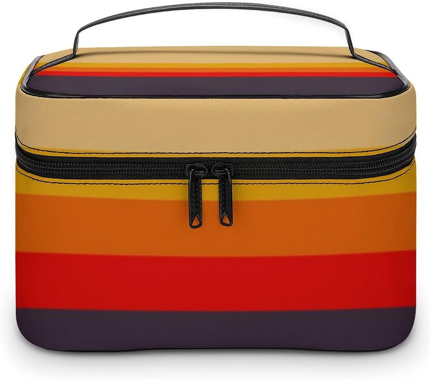 Portable Make Bag, Beige Brown Red Yellow Orange Stripes Cosmetic Case Portable Cosmetic Portable Organizer for Men & Women