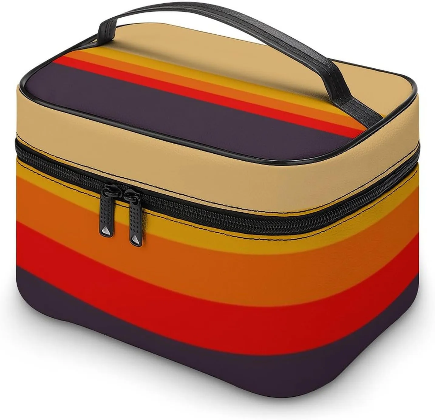 Portable Make Bag, Beige Brown Red Yellow Orange Stripes Cosmetic Case Portable Cosmetic Portable Organizer for Men & Women