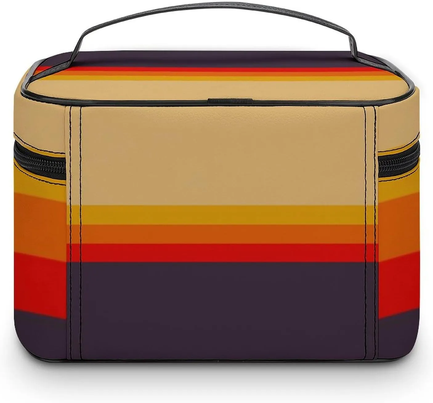 Portable Make Bag, Beige Brown Red Yellow Orange Stripes Cosmetic Case Portable Cosmetic Portable Organizer for Men & Women