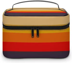Portable Make Bag, Beige Brown Red Yellow Orange Stripes Cosmetic Case Portable Cosmetic Portable Organizer for Men & Women