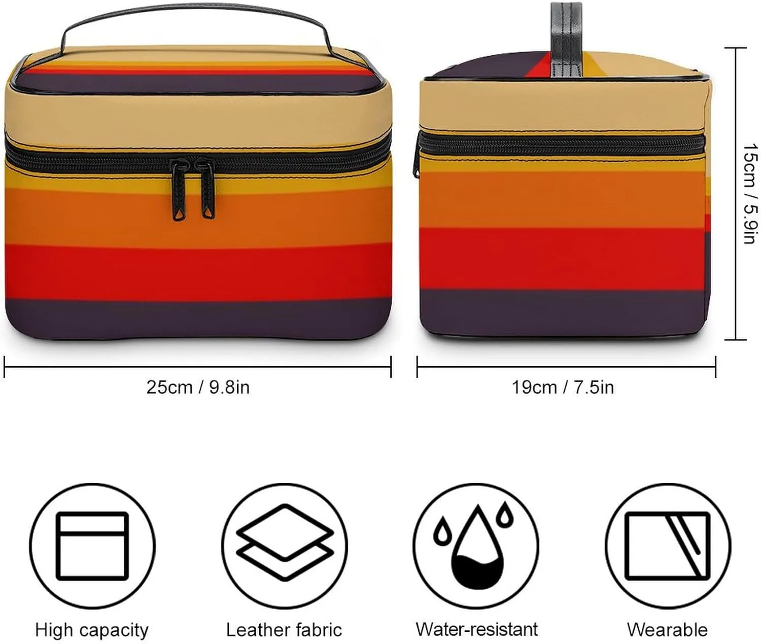 Portable Make Bag, Beige Brown Red Yellow Orange Stripes Cosmetic Case Portable Cosmetic Portable Organizer for Men & Women