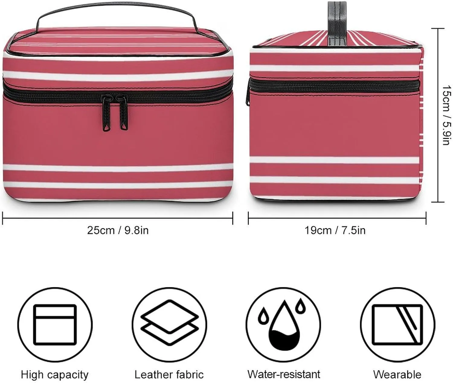 Portable Make Bag, Coral Stripes Cosmetic Case Portable Cosmetic Portable Organizer for Men & Women