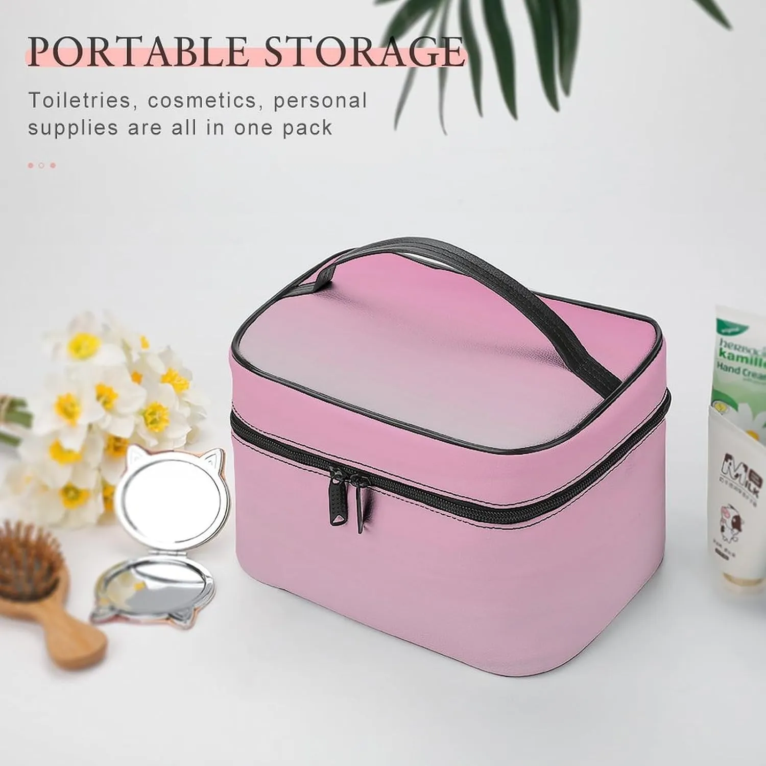 Portable Make Bag, Neon Pink and Gray Ombre Cosmetic Case Portable Cosmetic Portable Organizer for Men & Women