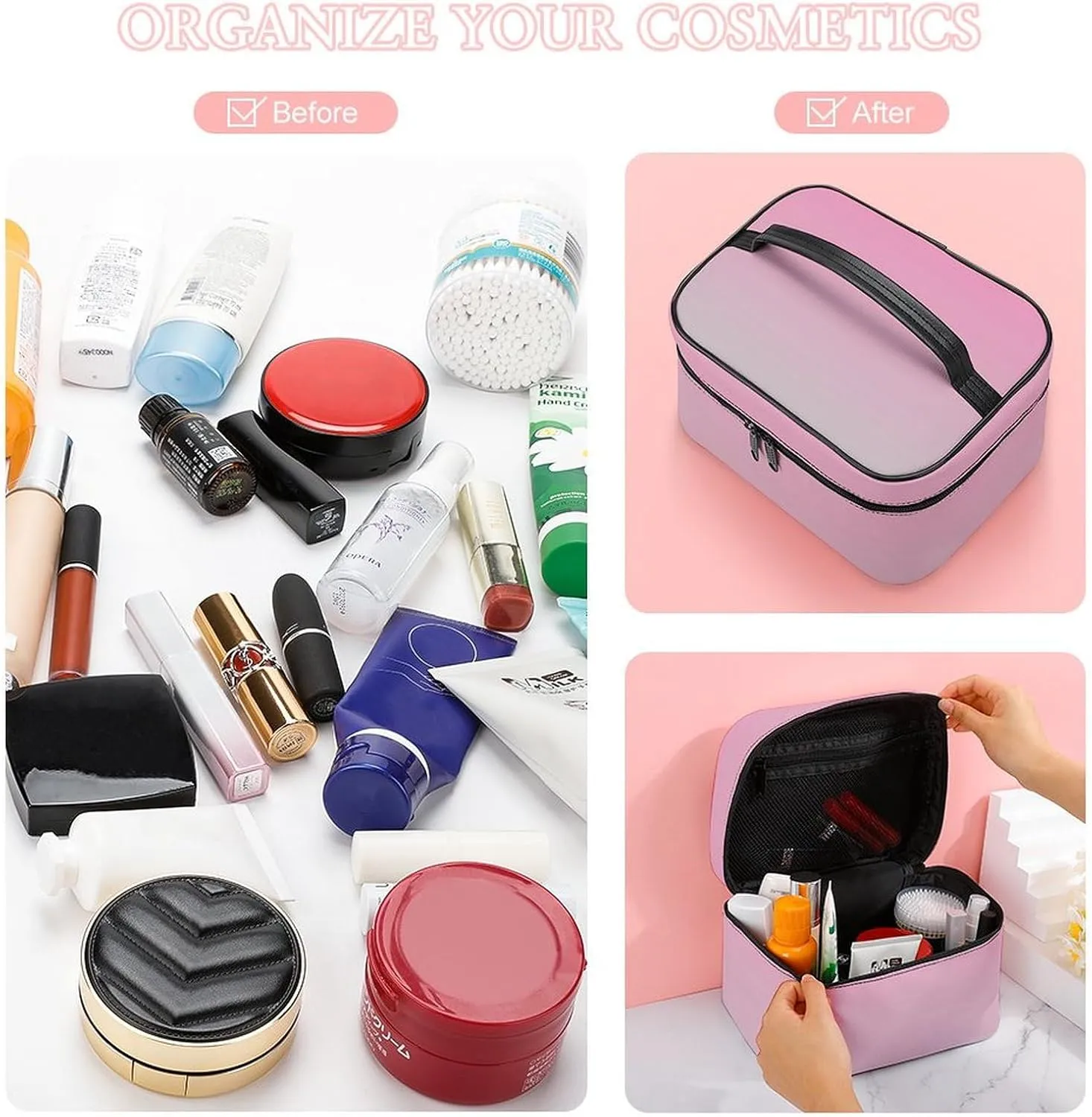 Portable Make Bag, Neon Pink and Gray Ombre Cosmetic Case Portable Cosmetic Portable Organizer for Men & Women