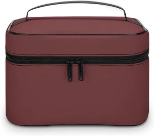 Portable Make Bag, Solid Color Burgundy Cosmetic Case Portable Cosmetic Portable Organizer for Men & Women