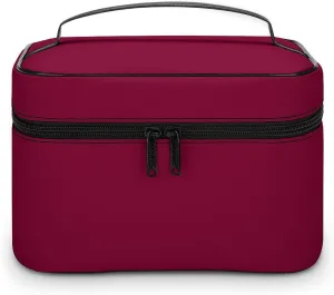 Portable Make Bag, Vintage Classic Retro Solid Color Burgundy Cosmetic Case Portable Cosmetic Portable Organizer for Men & Women