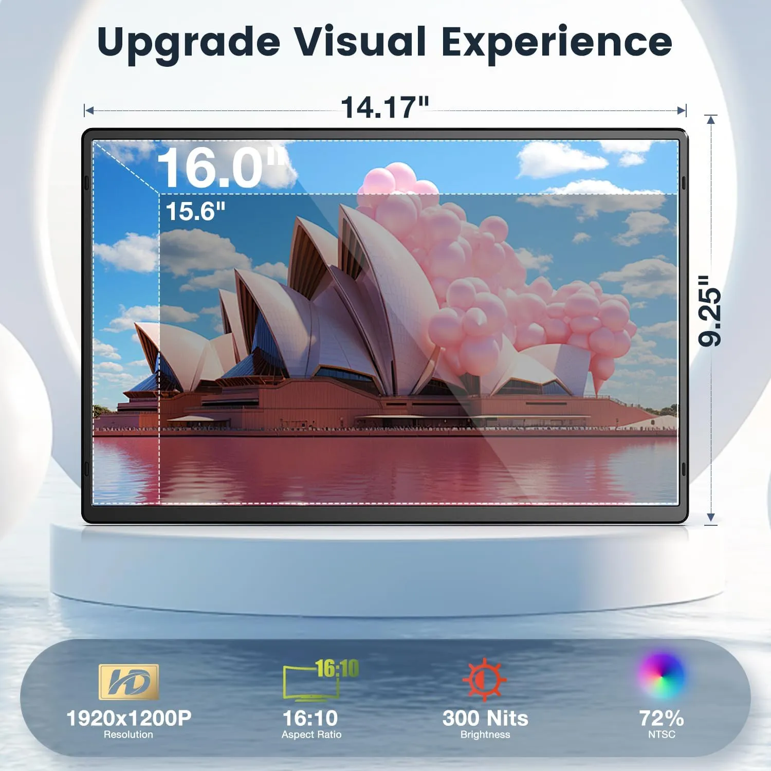 Portable Monitor, 16 Inch FHD 1200P, 360° Rotating Detachable Stand, Plug&Play Travel Monitor for Laptop, Ultra-Thin Zero Frame, Premium Smart Cover, Portable Screen for Laptop/PC/Mac