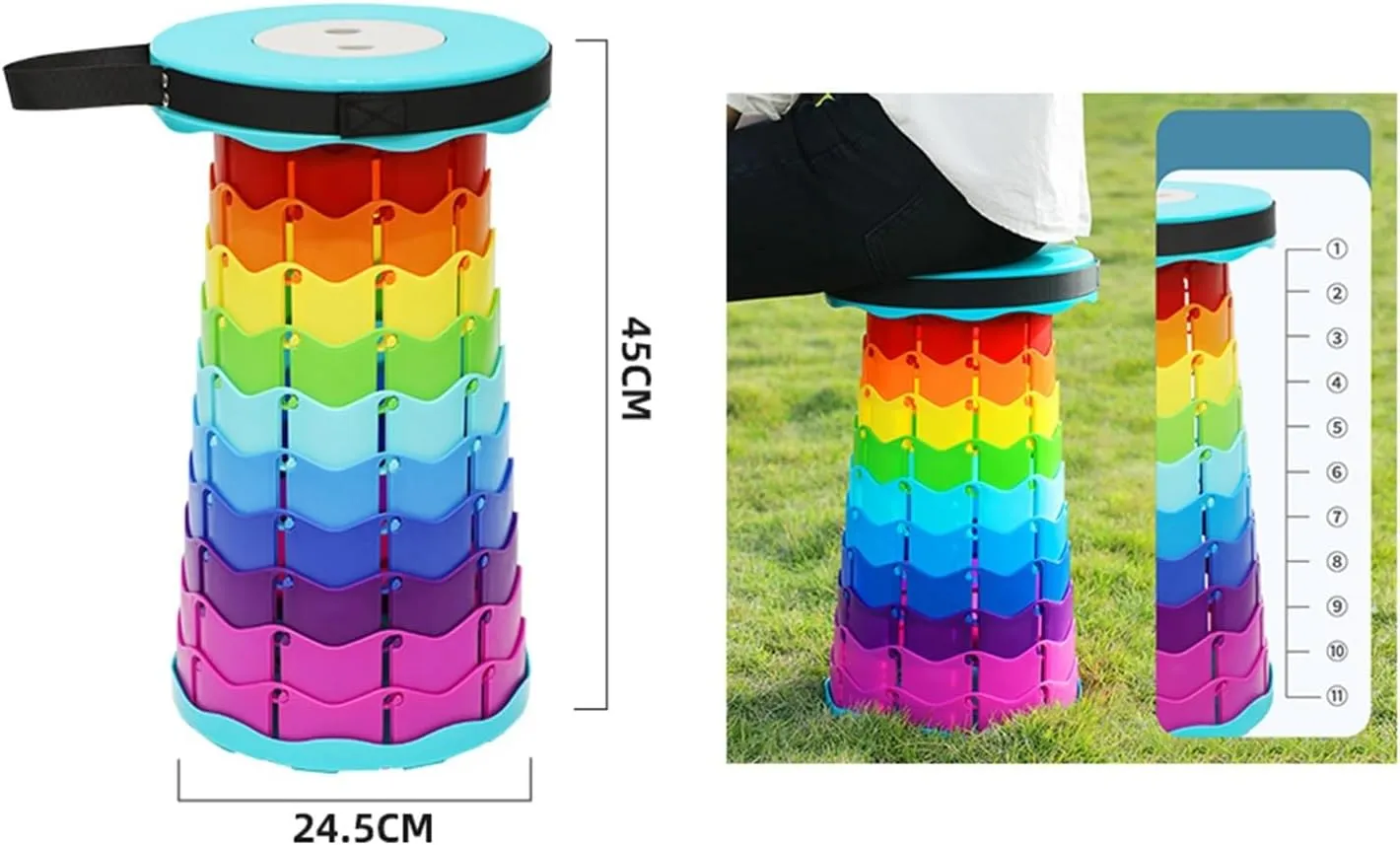 Portable Stool, Compact Folding Chair, Retractable Camping Stool, Collapsible, Height Adjustable, Lightweight, for Outdoor Fishing Hiking Gardening (Color : A)