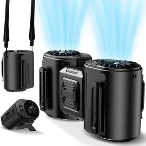 Portable Waist Fan Rechargeable, Detachable Dual Motors Personal Fans 5 Speeds 20000RPM Strong Airflow, 10000mAh 24H Runtime, Portable Neck Fan, Waist Belt Clip Fan for Outdoor, Camping (Black)