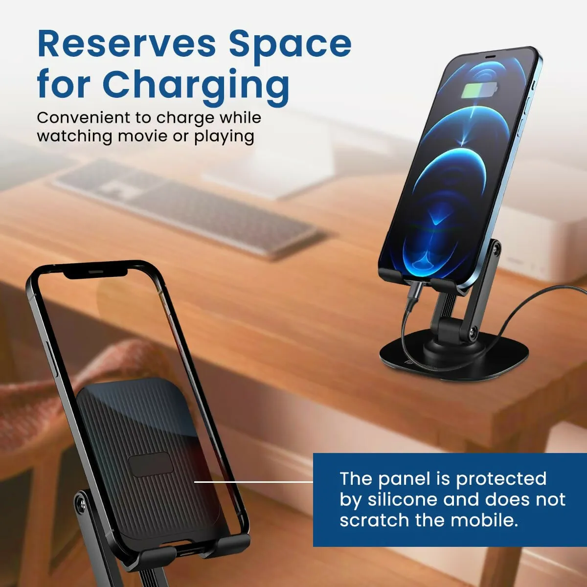 Portronics Mobot III 360º rotatable mobile holder with Adjustable height (Black)