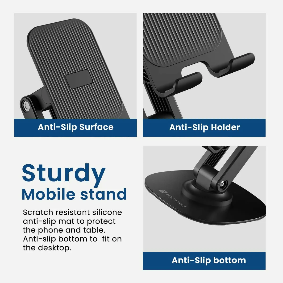 Portronics Mobot III 360º rotatable mobile holder with Adjustable height (Black)