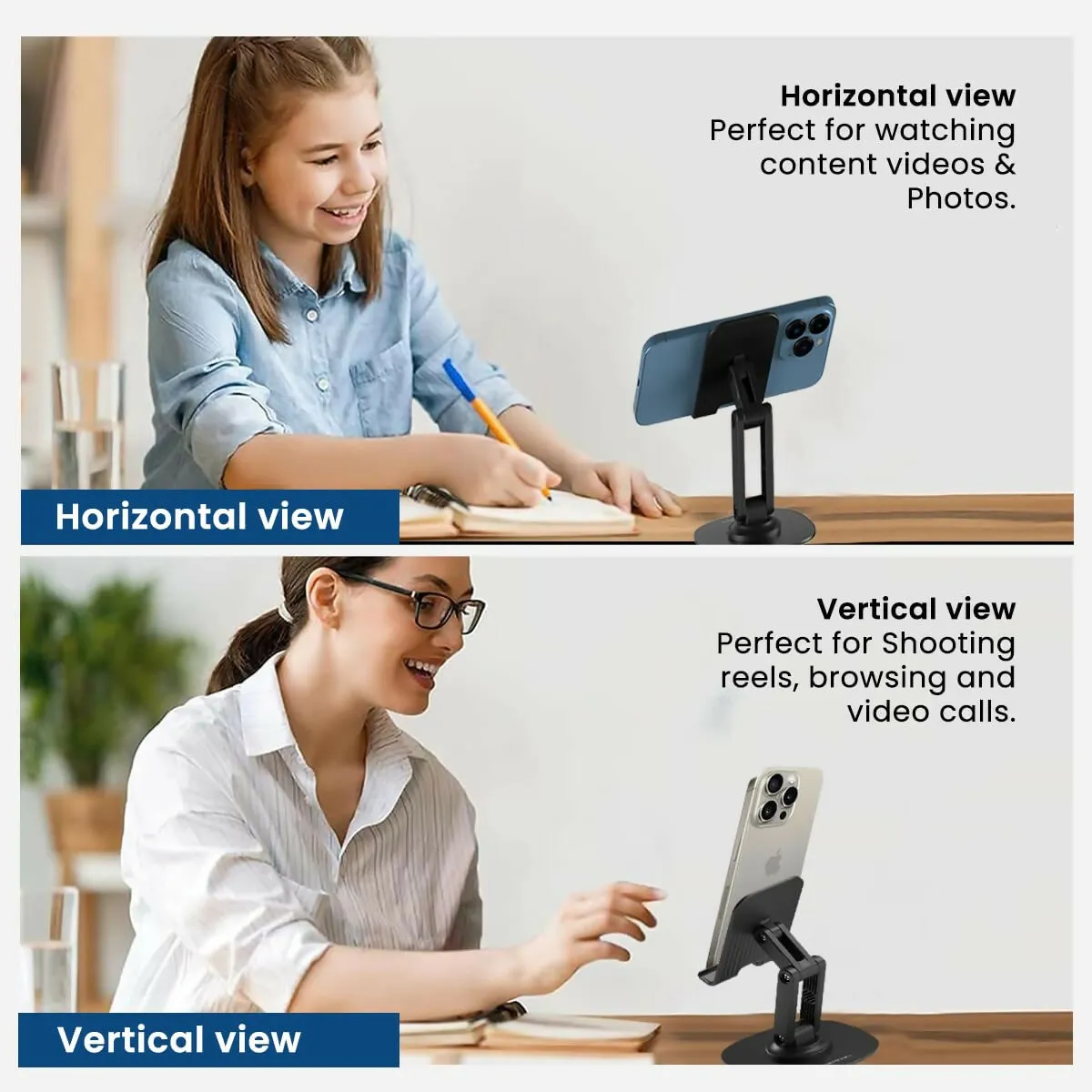 Portronics Mobot III 360º rotatable mobile holder with Adjustable height (Black)