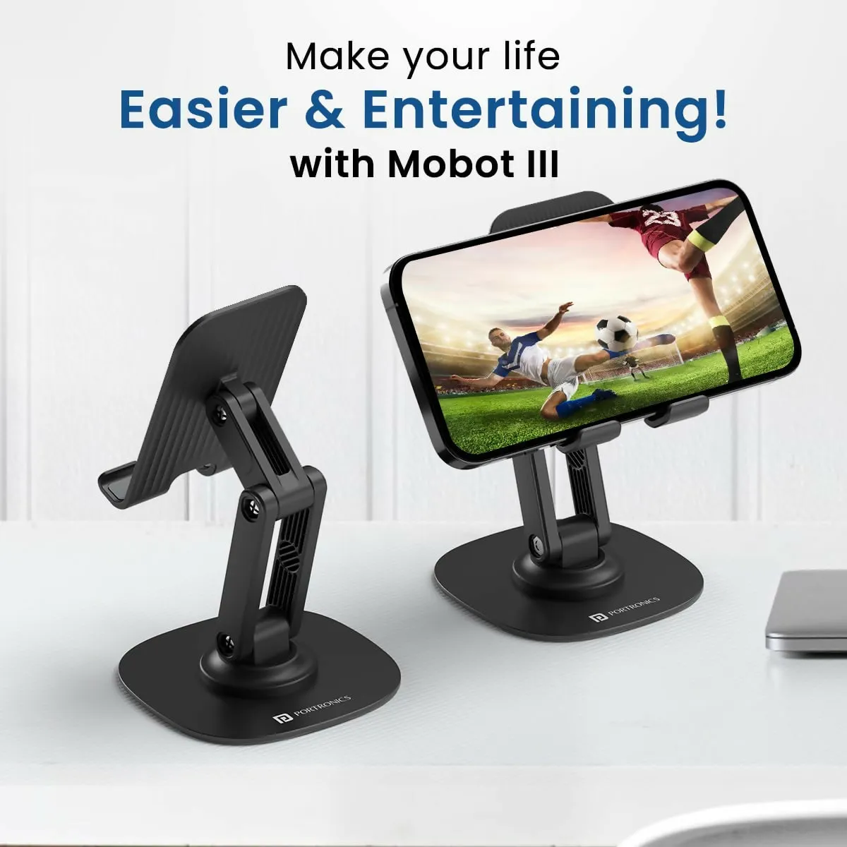 Portronics Mobot III 360º rotatable mobile holder with Adjustable height (Black)