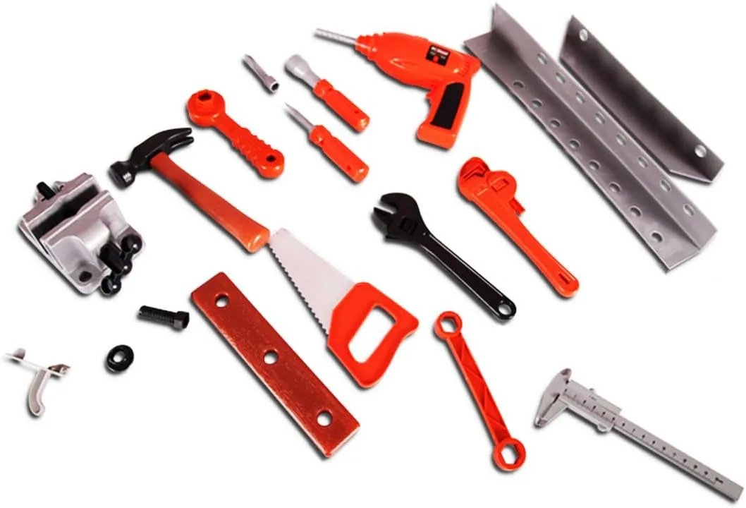 PowerTRC Kids Tool Workbench Set with Electronic Cordless Drill and 11 Pretend Play Construction Tool Accessories (2 Sets)
