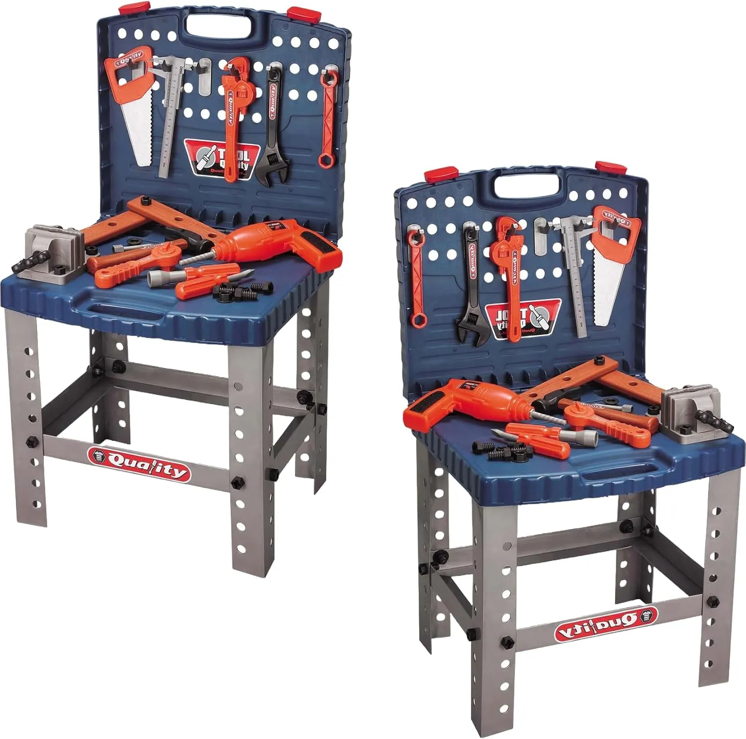 PowerTRC Kids Tool Workbench Set with Electronic Cordless Drill and 11 Pretend Play Construction Tool Accessories (2 Sets)