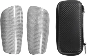 Premium Carbon Fiber Soccer Shin Guards with Storage Bag - Lightweight and Protective Shin Pads for Kids Football Games - Anti Impact Design for Professional Matches and (Silver)