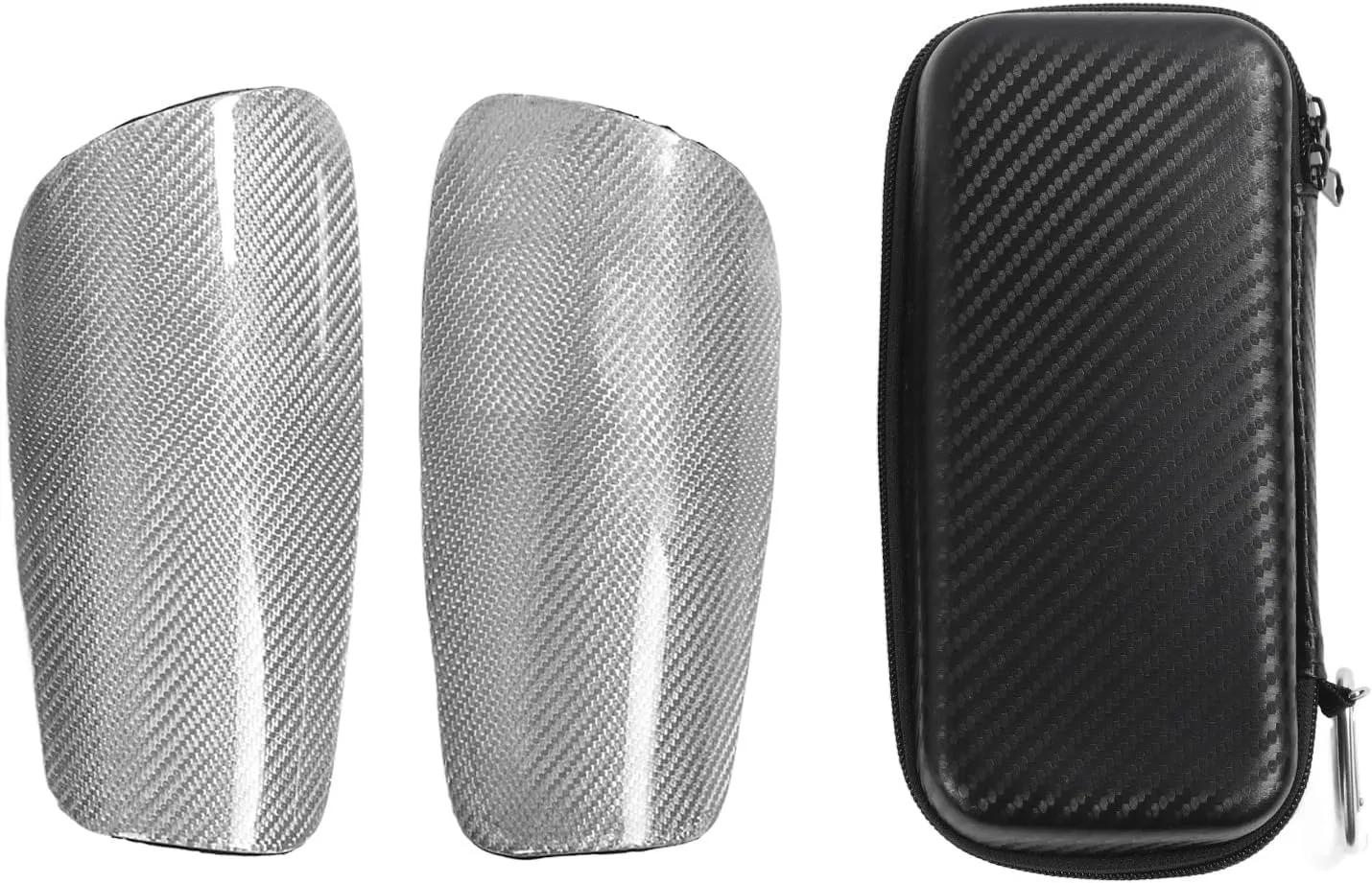 Premium Carbon Fiber Soccer Shin Guards with Storage Bag - Lightweight and Protective Shin Pads for Kids Football Games - Anti Impact Design for Professional Matches and (Silver)