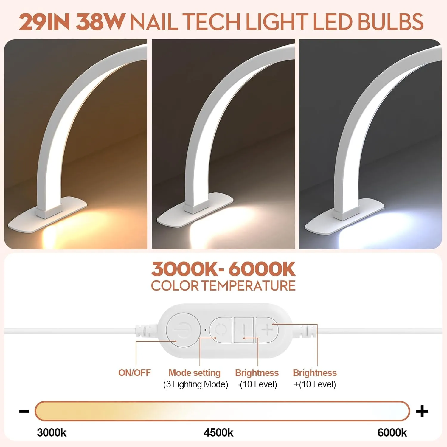 Premium Large Half Moon LED Light for Nail Tech, Foldable Arch Light for Nail Desk Lamp with Phone Stand Perfect for Manicure Handicraft Lighting (White, Large)