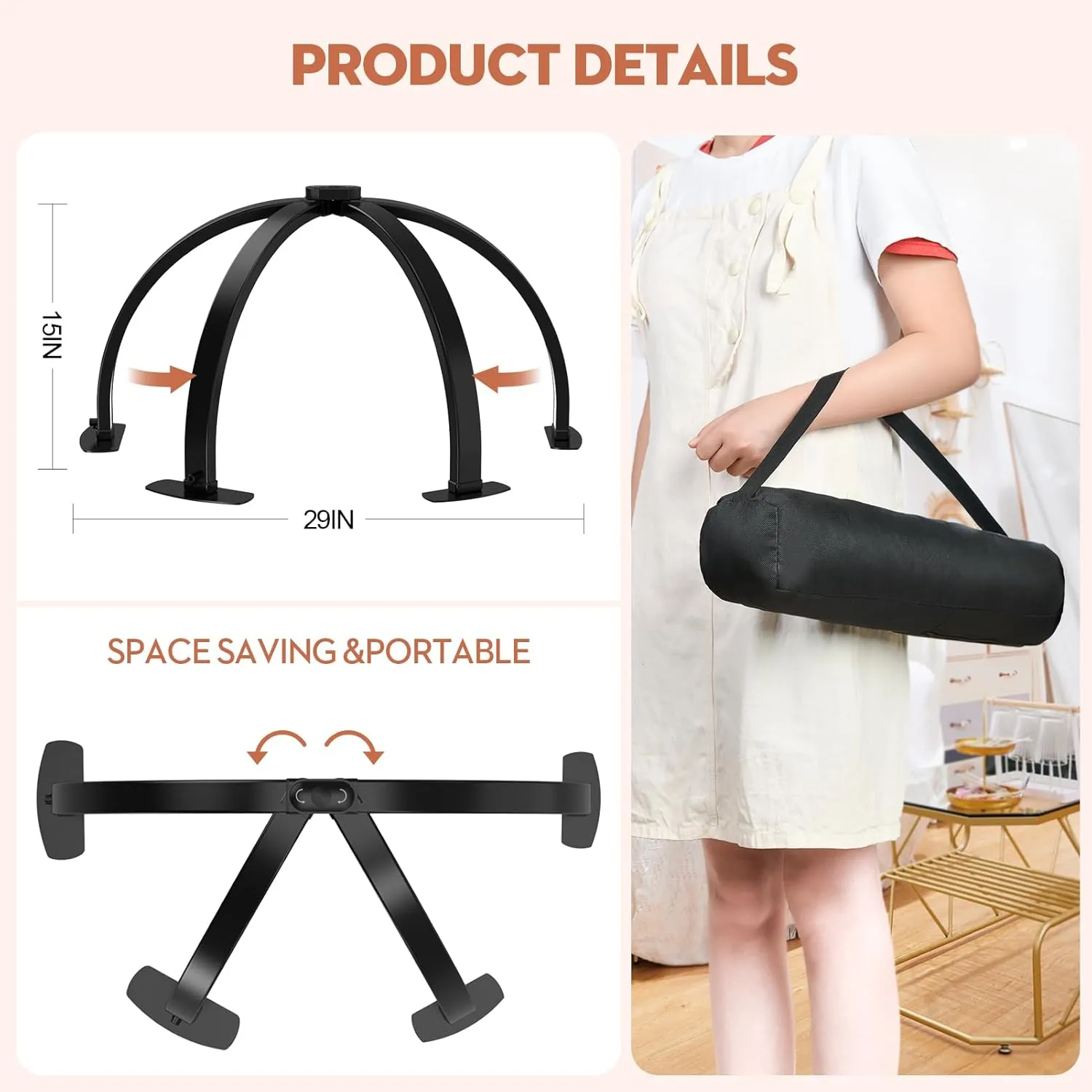 Premium Large Half Moon LED Light for Nail Tech, Foldable Arch Light for Nail Desk Lamp with Phone Stand Perfect for Manicure Handicraft Lighting (White, Large)