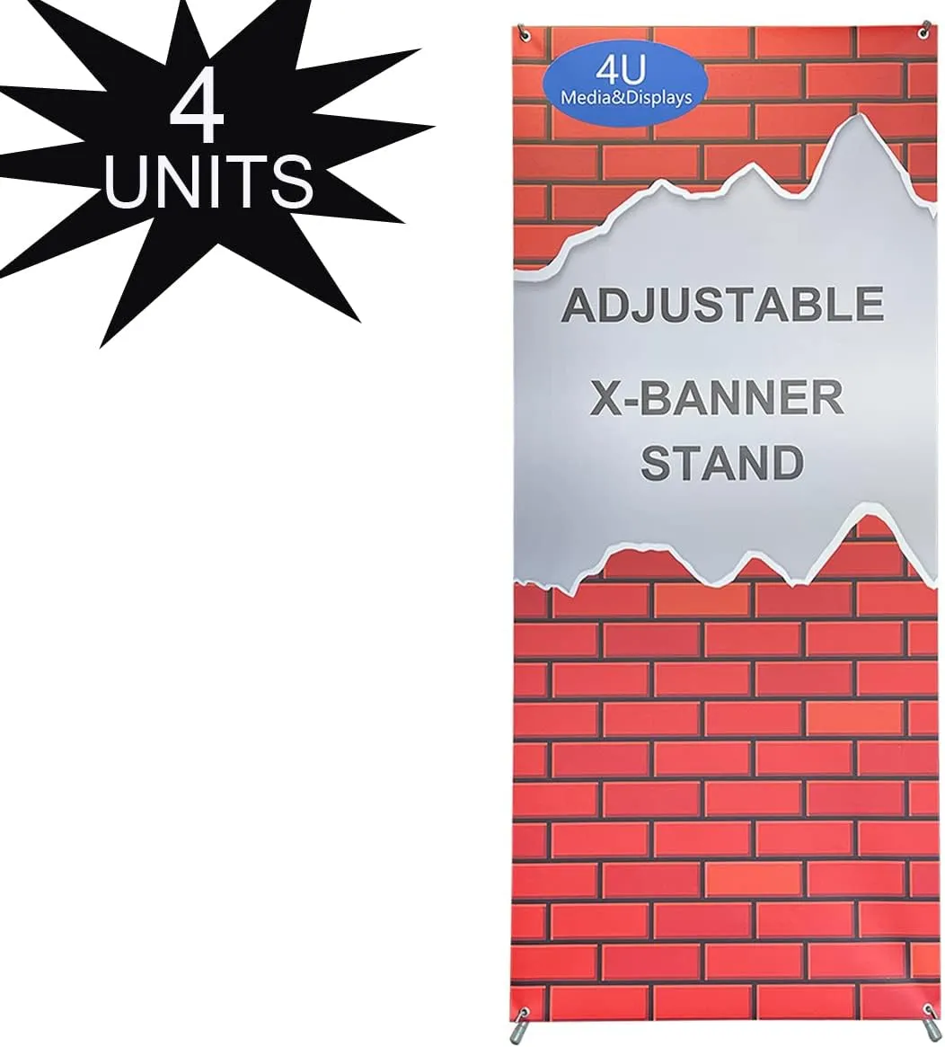 Premium X Banner Stand Display 24"x72" 4 UNITS with Carrying Bag (STAND ONLY) Great for Trade Show and Event Display