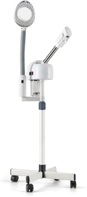 Professional Facial Steamer on Wheels with 5X Magnifying Light Stand Facial Steamer Portable Height Adjsuatble, White