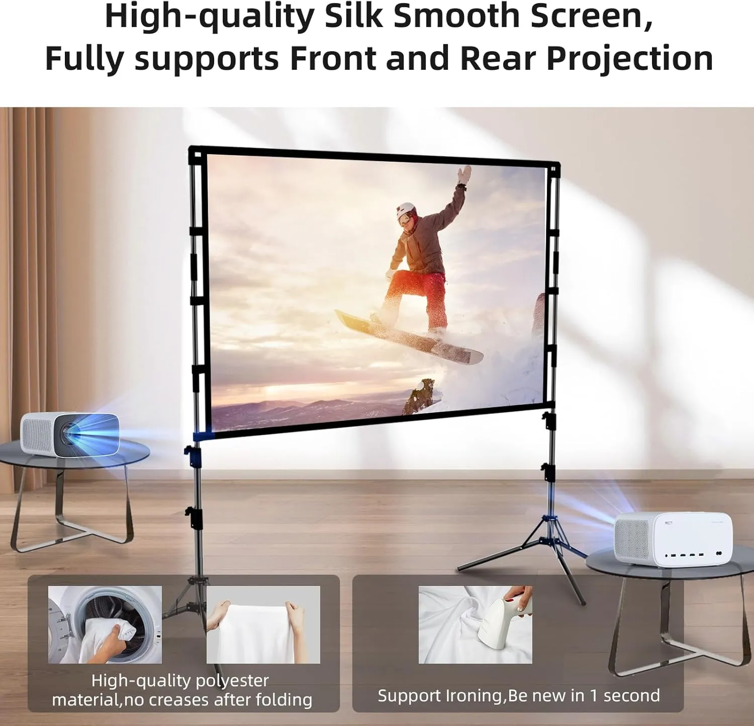 Projection Screen with Stand,100 inch Portable Movie Screen 16:9 HD 4K Double Sided Projection Screen with Carry Bag Indoor Outdoor Video Screen for Home Theater