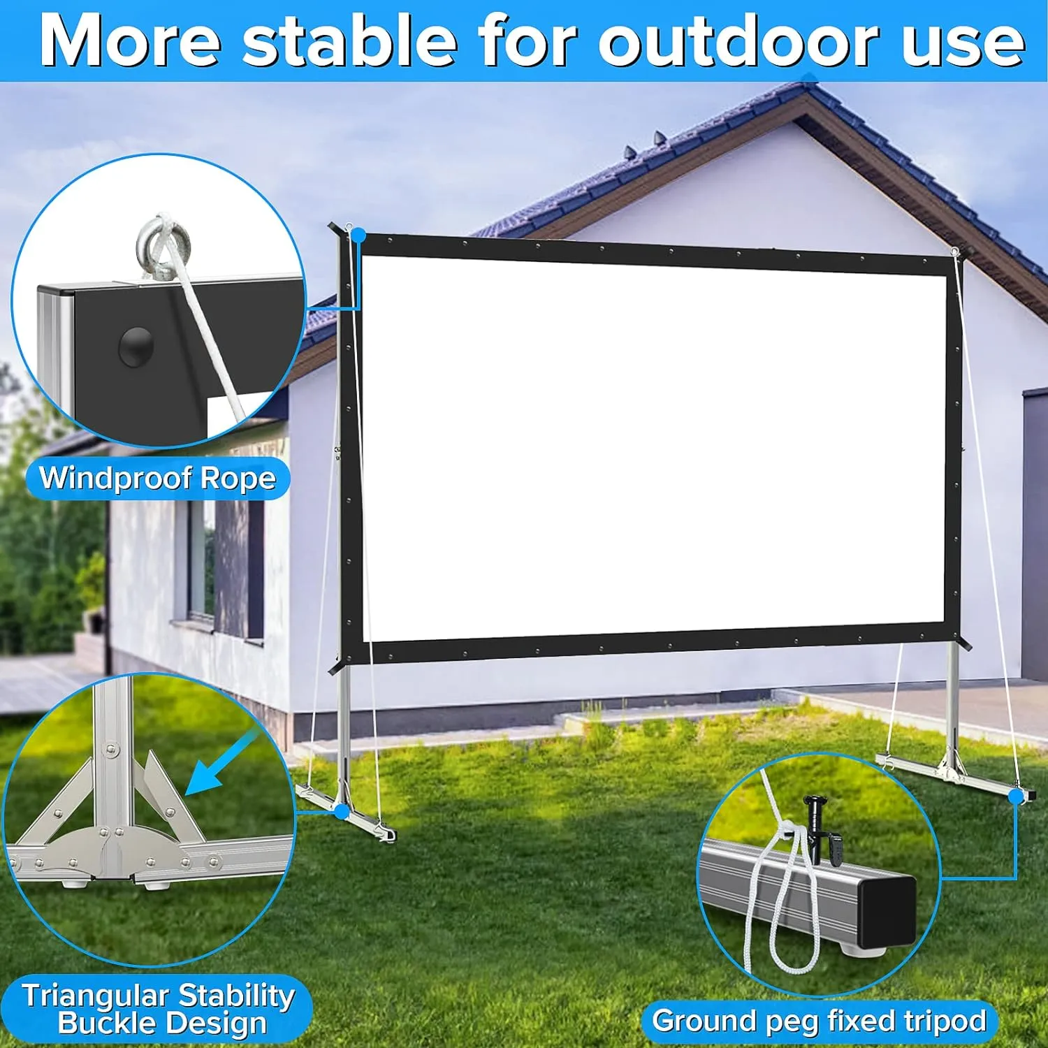 Projector Screen and Stand,JWSIT 110 inch Outdoor Movie Screen-Upgraded 3 Layers PVC 16:9 Outdoor Projector Screen,Portable Video Projection Screen with Carrying Bag for Home Theater Backyard