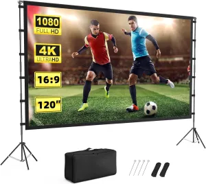 Projector Screen Outdoor, Vamvo Projector Screen with Stand Portable 120" Foldable ProjectorScreen, 10 Feet Indoor Movie-Screen with Carrying Bag for Home Theater Backyard Movie Night