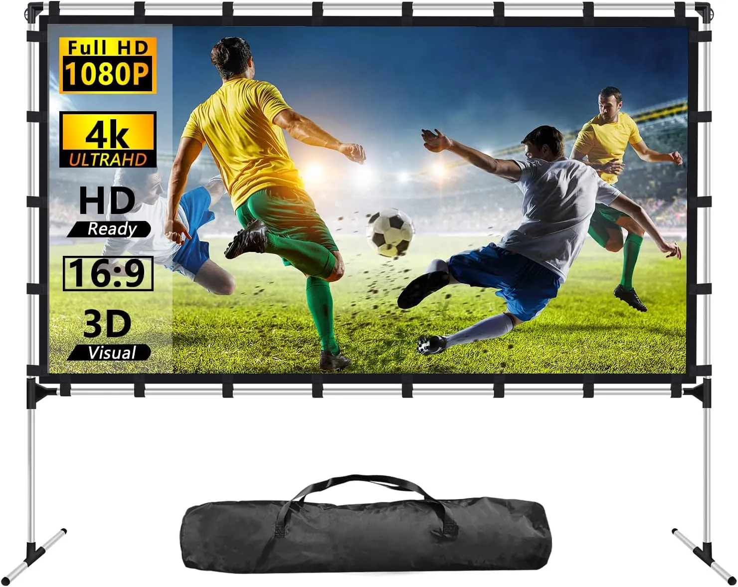 Projector Screen with Stand 120 inch Outdoor Indoor Projector Screen 16:9 4K HD Portable Rear Front Projection Movie Screen with Carry Bag for Home Theater Backyard Movie Night