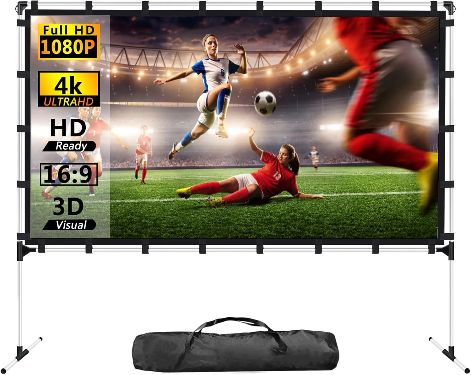Projector Screen with Stand,100 Inch Foldable Portable Projector Screen 16：9 HD 4K Double Sided Projection Movie Screen