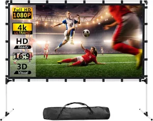 Projector Screen with Stand,100 Inch Foldable Portable Projector Screen 16：9 HD 4K Double Sided Projection Movie Screen