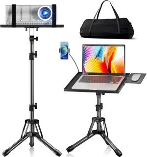 Projector Stand Adjustable Height 20" to 61", Foldable Projector Tripod Stand with Mouse Tray & Phone Holder, Portable Laptop Floor Stand for Office Home Stage Studio DJ Racks Podium Stand