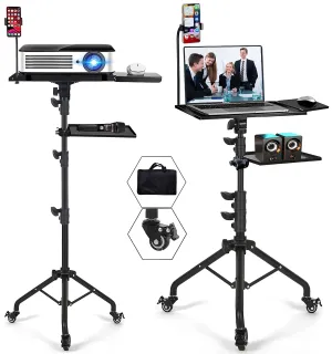Projector Tripod Stand with Wheels Adjustable Height Laptop Tripod Stand Treadmill Laptop Stand with 2 Shelves Mouse Tray Phone Holder Projector Tripod Music Stand Office Home Portable Laptop Floor Stand