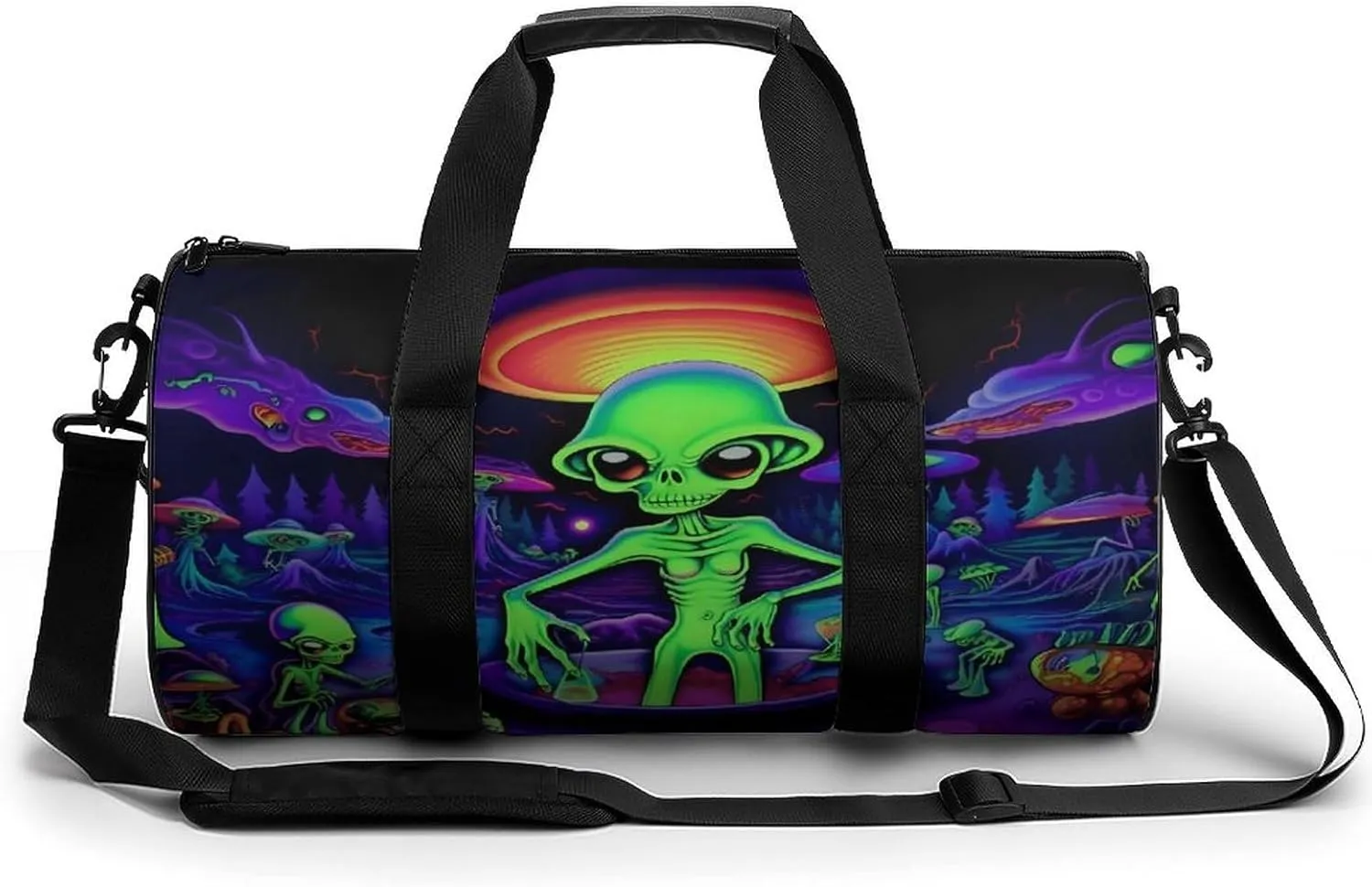 Psychedelic Aliens Novelty Large Duffel Bag Lightweight Gym Bag Travel Tote Bags