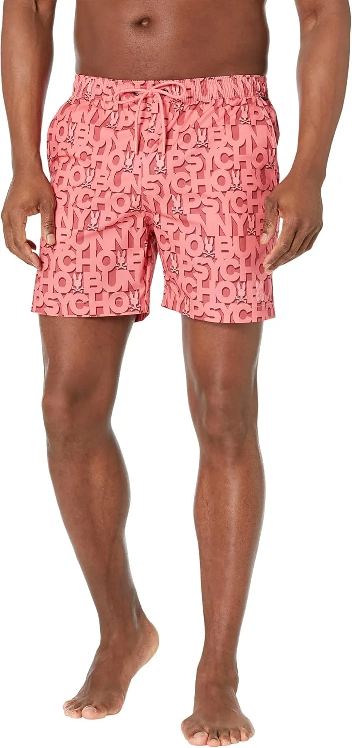 Psycho Bunny Damon All Over Print Swim Trunks Grapefruit 2XL