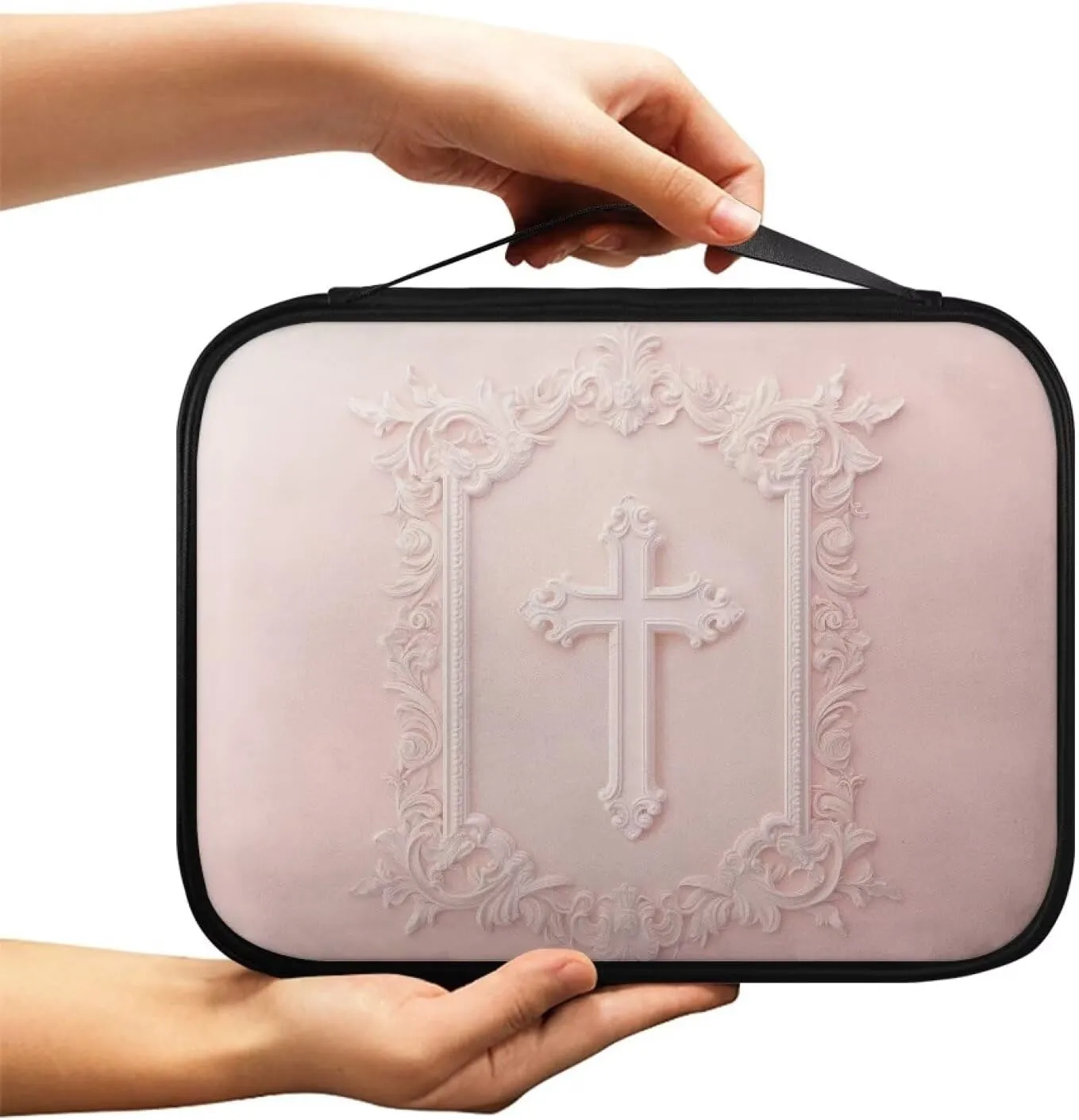 PU Simple Bible Cover With Handle for Women Men Study Bible Case Waterproof Carrying Case Bible Holder Organizer Bag
