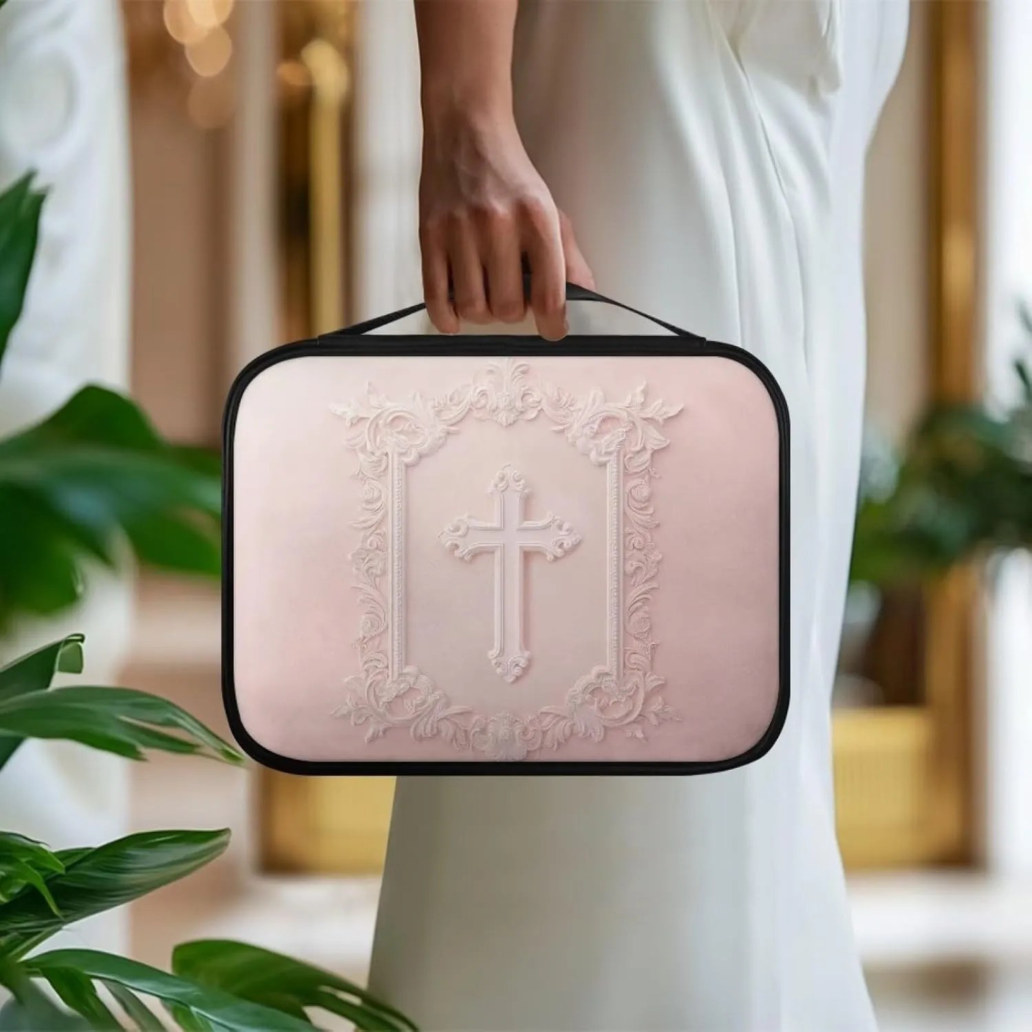 PU Simple Bible Cover With Handle for Women Men Study Bible Case Waterproof Carrying Case Bible Holder Organizer Bag
