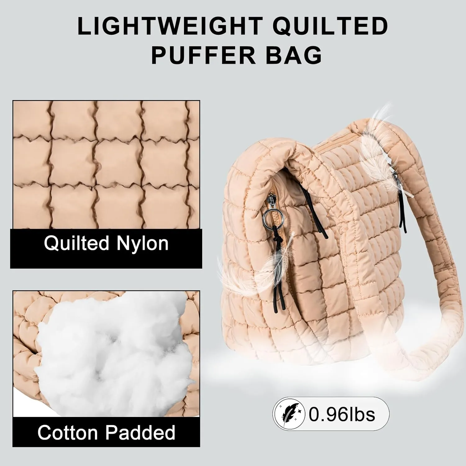 Puffer Tote Bag for Women Large Quilted Puffy Lightweight Carryall Crossbody Tote Bag for Women