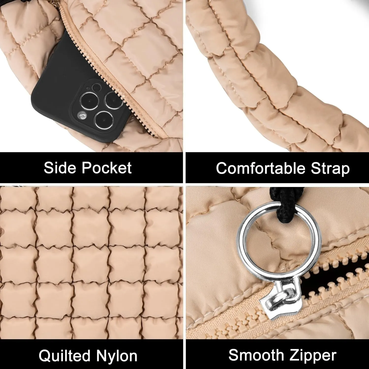 Puffer Tote Bag for Women Large Quilted Puffy Lightweight Carryall Crossbody Tote Bag for Women
