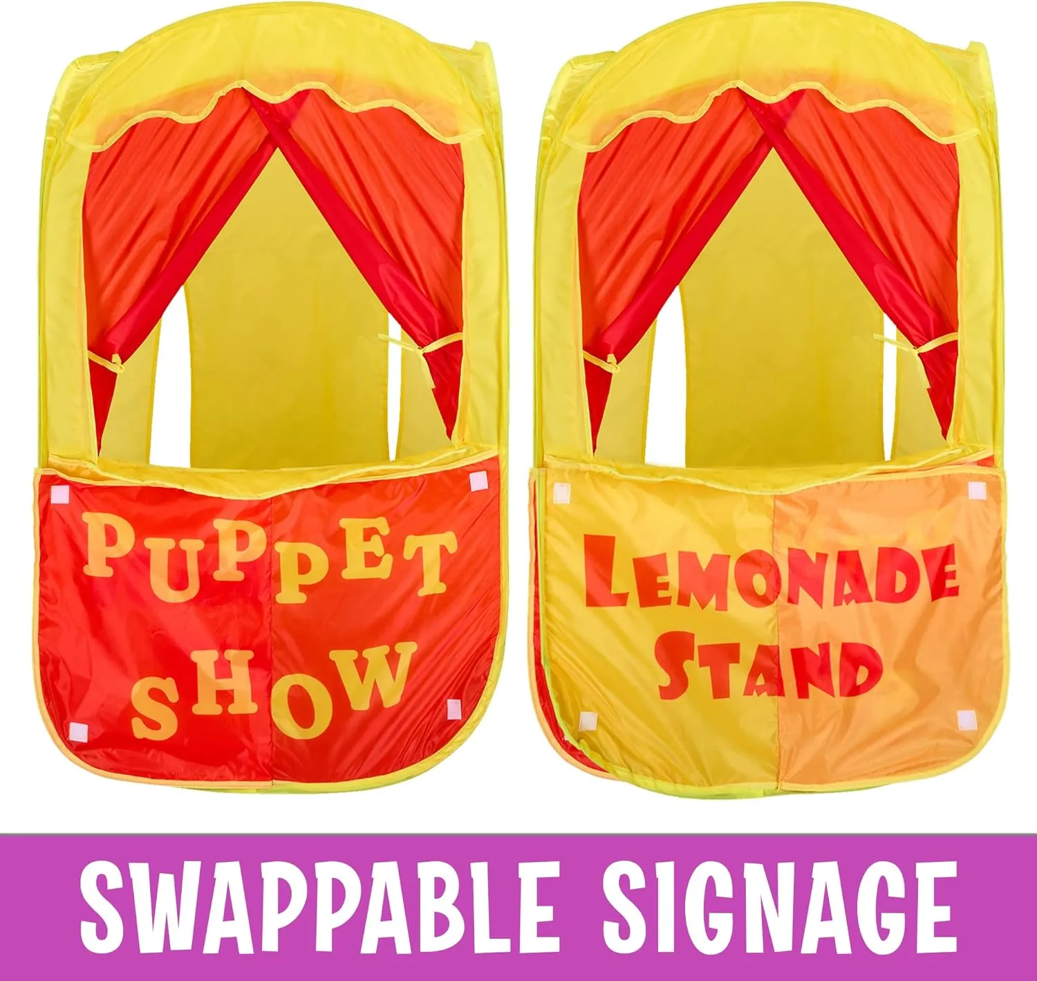 Puppet Show Pop-Up Play Tent w/Front Stage Toddler Playhouse Theater Pretend Play Tent Kids - Indoor & Outdoor Children Dramatic Furniture Swappable Velcro to Lemonade Stand w/Carry Bag