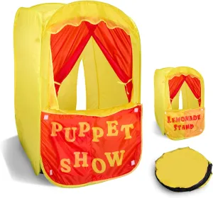 Puppet Show Pop-Up Play Tent w/Front Stage Toddler Playhouse Theater Pretend Play Tent Kids - Indoor & Outdoor Children Dramatic Furniture Swappable Velcro to Lemonade Stand w/Carry Bag