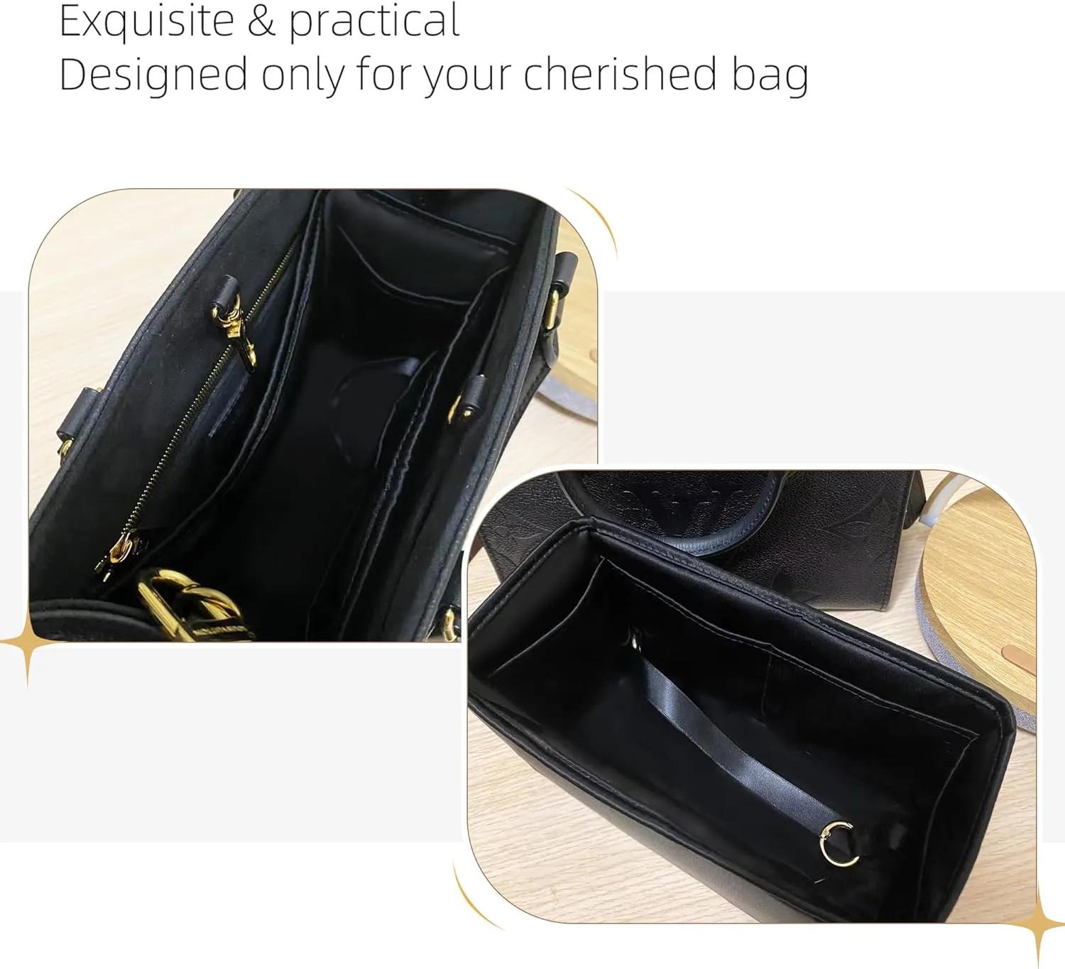 Purse Organizer for LV OnTheGo BB/PM/MM/GM,Silky Smooth Insert,Lightweight Bag in Bag,Luxury Handbag Storage Accessories(onthego GM,Black)