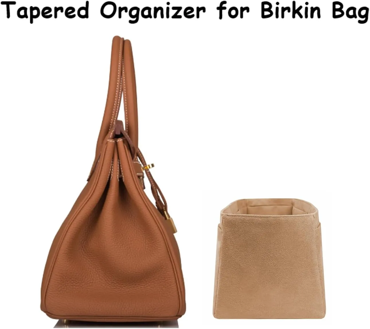 Purse organizer insert for Birkin 30, Bag Handbag, Faux Suede Soft and Smooth Lightweight Fits Perfectly Sturdy Gift Ideas for Women (Gold SBK30)