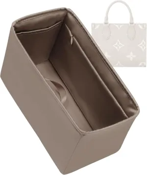 Purse Organizer with Zipper for LV OnTheGo BB/PM/MM/GM,Silky Smooth Insert,Lightweight Bag in Bag,Luxury Handbag Storage Accessories(MM with Zipper,Etoupe Grey)